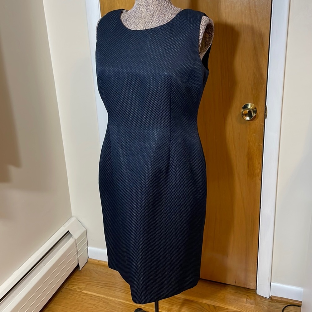 Kasper Womens 12 Petite 12P Navy Blue Sleeveless Textured Dress Lined